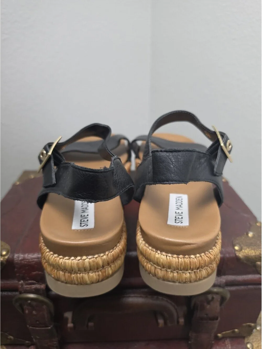 Steve Madan Womens Size 8 Strappy Sandal Black Leather Open Toe